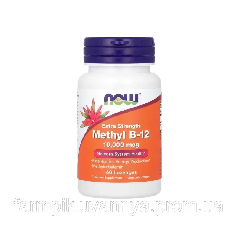 Вітамін Now Foods В12 метил Methyl B-12 Extra Strength 10,000 mcg 60 льодян