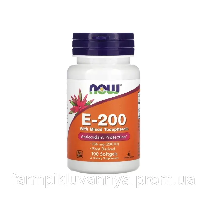 Вітамін Е зі змішаними токоферолами, Vitamin E, Now Foods, 200 МО, 100 гелевих капсул