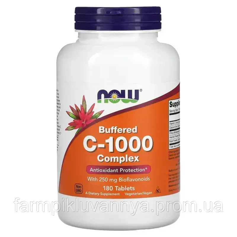 Вітамін С-1000, Buffered C-1000, Now Foods, буферизований, комплекс, 180 таб