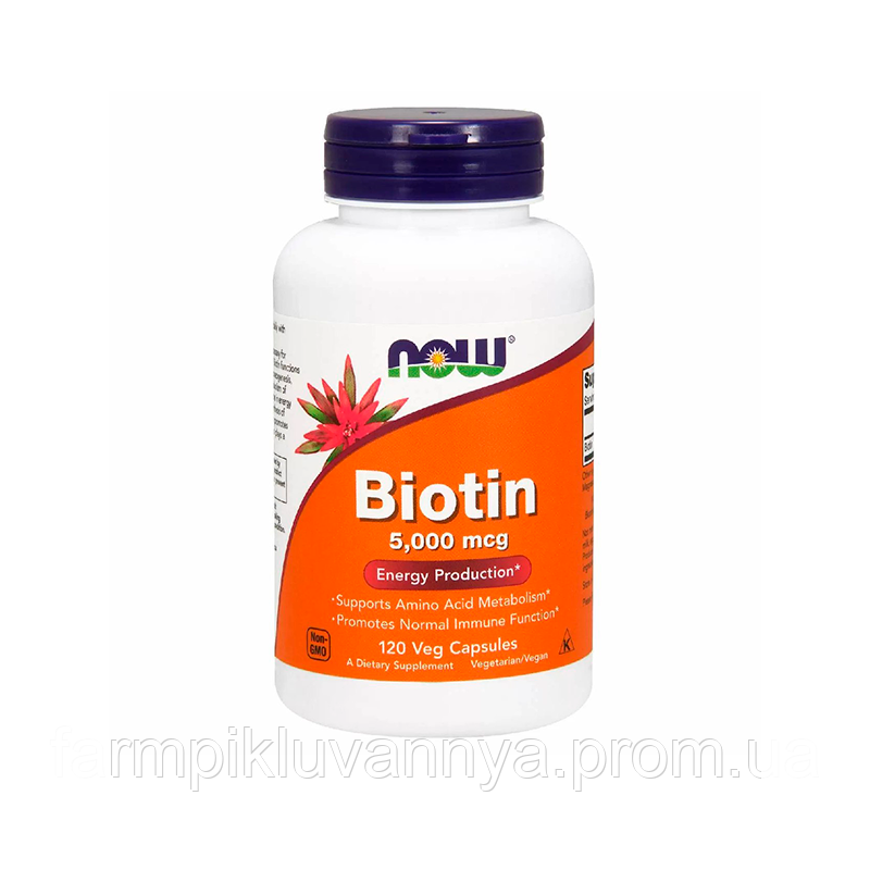 Вітаміни NOW BIOTIN 5 мг 5000 мкг 120 веган капс.