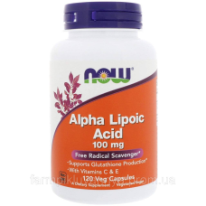 Натуральна добавка Now Foods Альфа-ліпоєва кислота, Alpha Lipoic Acid, 100 мг, 120 капс