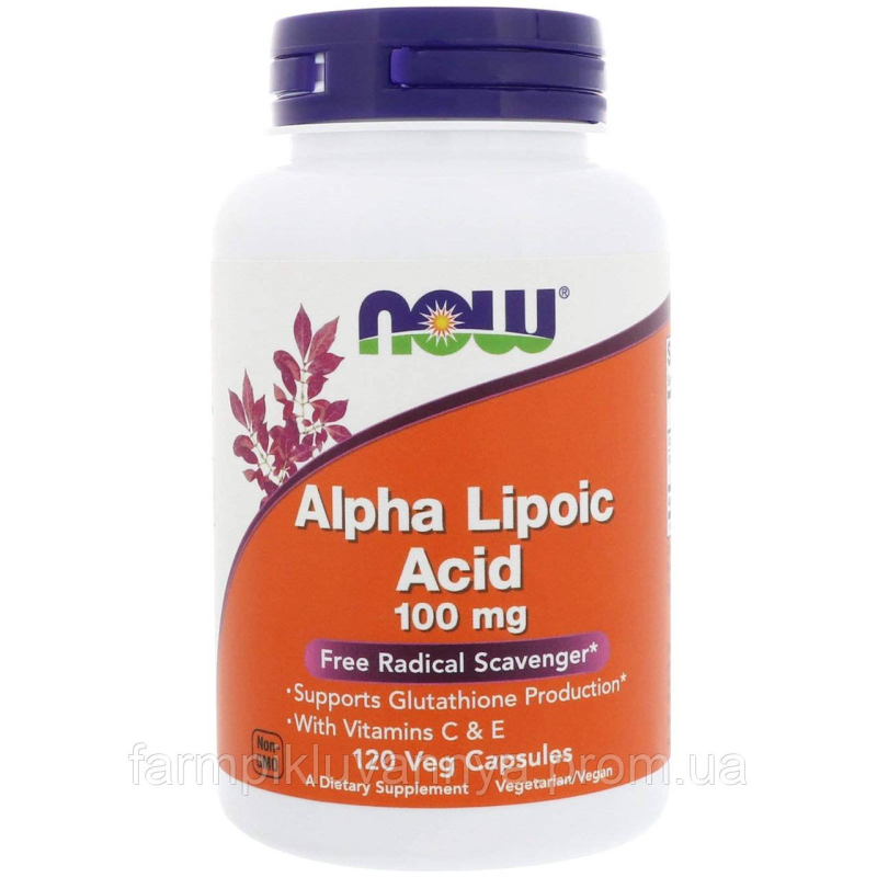 Натуральна добавка Now Foods Альфа-ліпоєва кислота, Alpha Lipoic Acid, 100 мг, 120 капс