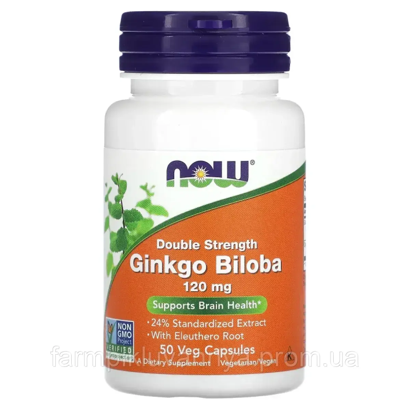 Натуральна добавка Now Foods Гінкго білоба, Ginkgo Biloba, Double Strength, 120 мг, 50 капсул