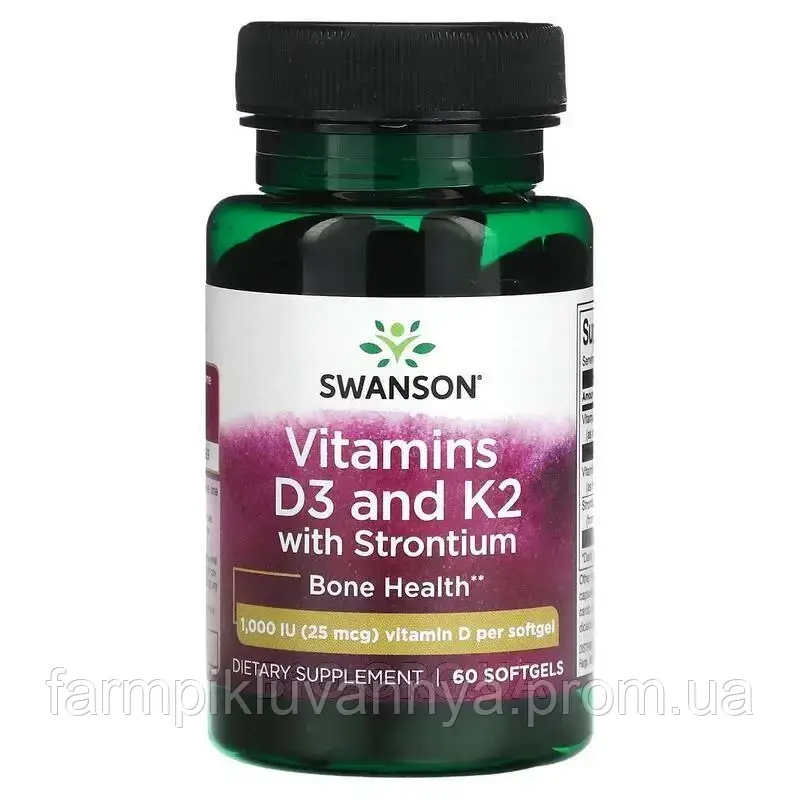 Вітаміни D3 та K2, Vitamin D3 & K2, Swanson, 60 рослинних капс Вітаміни D3 та K2, Vitamin D3 & K2, Swanson, 60 рослинних капс