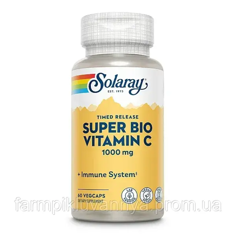 Вітаміни Solaray Super Bio Vitamin C Вітамін C повільне вивільнення 1000 мг 60 капс Вітаміни Solaray Super Bio Vitamin C Вітамін C повільне вивільнення 1000 мг 60 капс