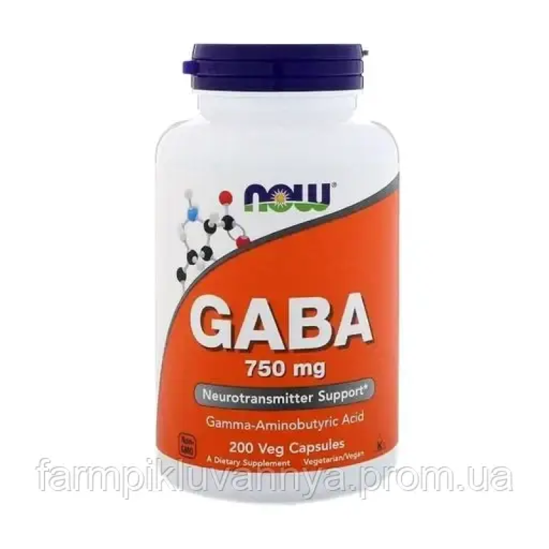 Амінокислота Now Foods GABA (Гамма-аміномасляна кислота) 750 мг 200 капс Амінокислота Now Foods GABA (Гамма-аміномасляна кислота) 750 мг 200 капс