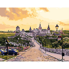Картина за номерами Strateg ПРЕМІУМ Кам“янець-Подільський замок при заході сонця з лаком розміром 40х50 см SY6558